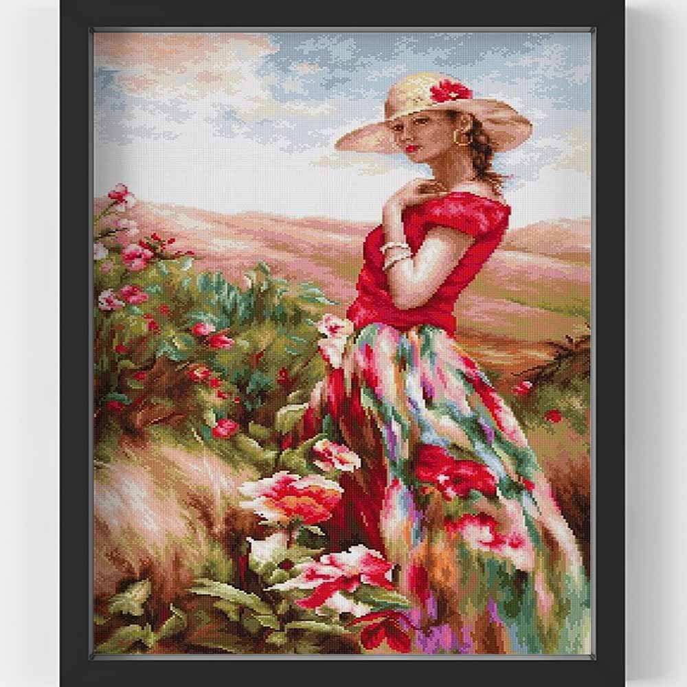 Kreuzstich - Hübsche Frau in Farbe | 30x50 cm