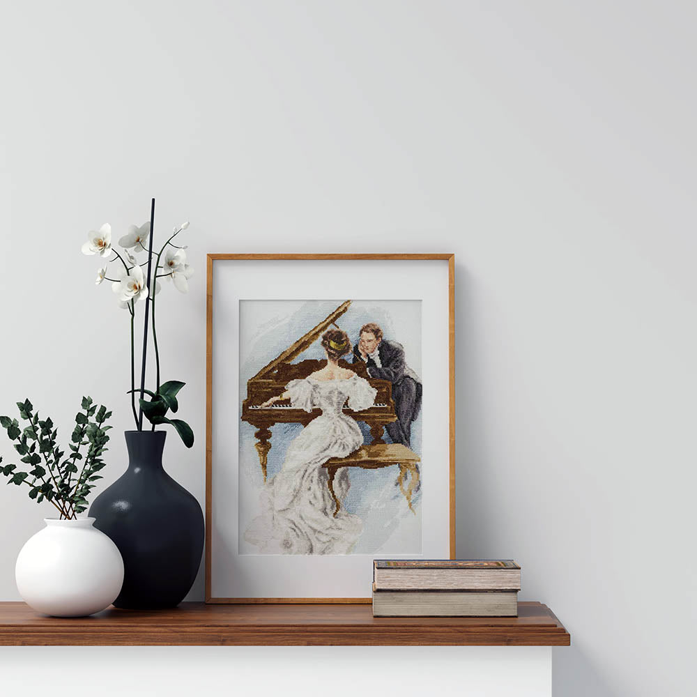 Kreuzstich - Dame in Weiß | 40x30 cm - Diy - Fadenkunst