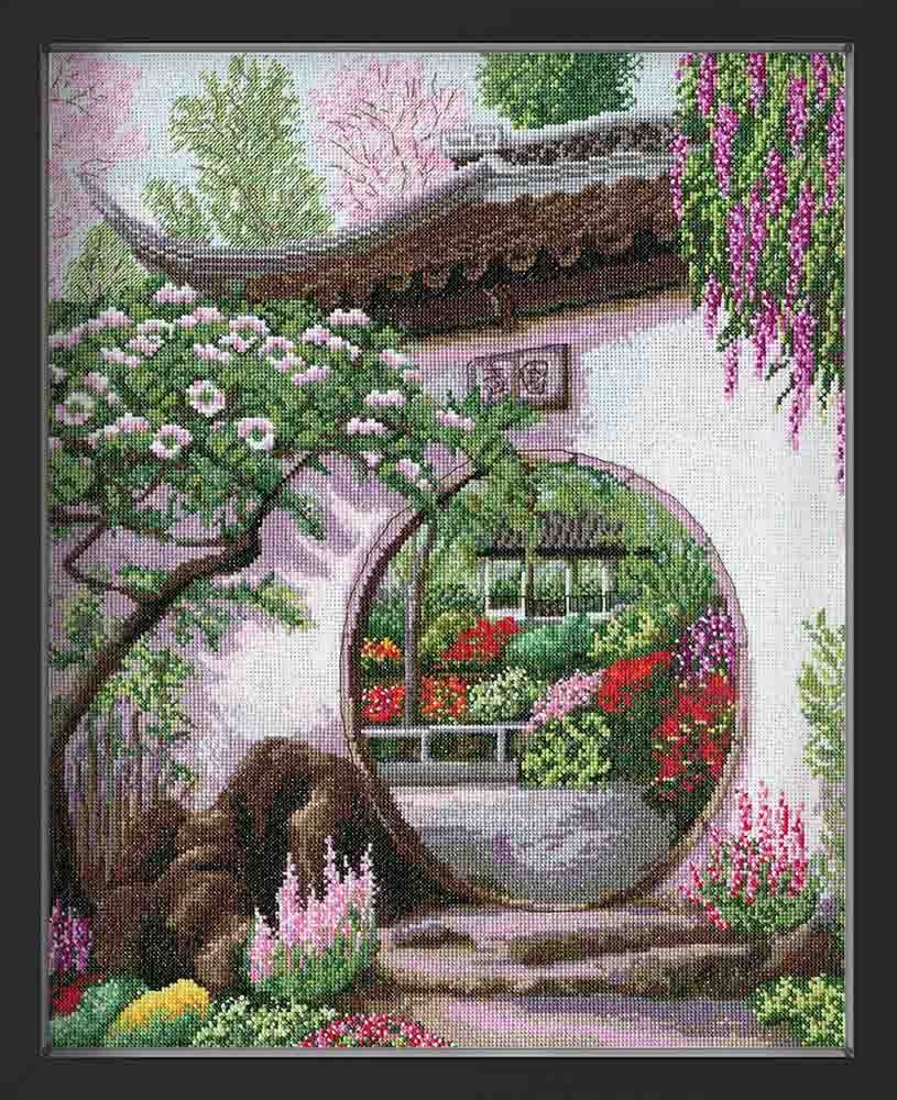 Kreuzstich - Frühling in Japan | 40x40 cm - Diy - Fadenkunst