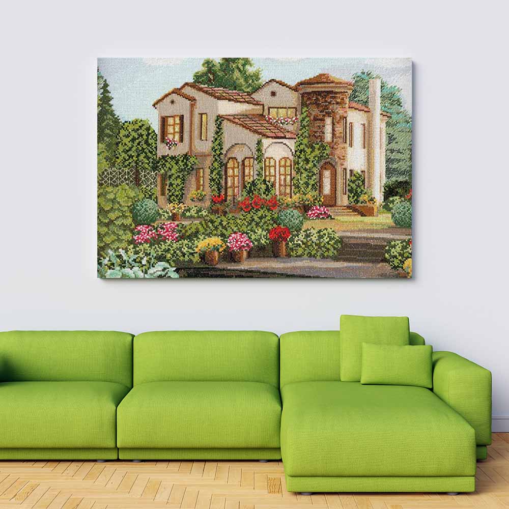 Kreuzstich - Landhaus | 30x40 cm - Diy - Fadenkunst