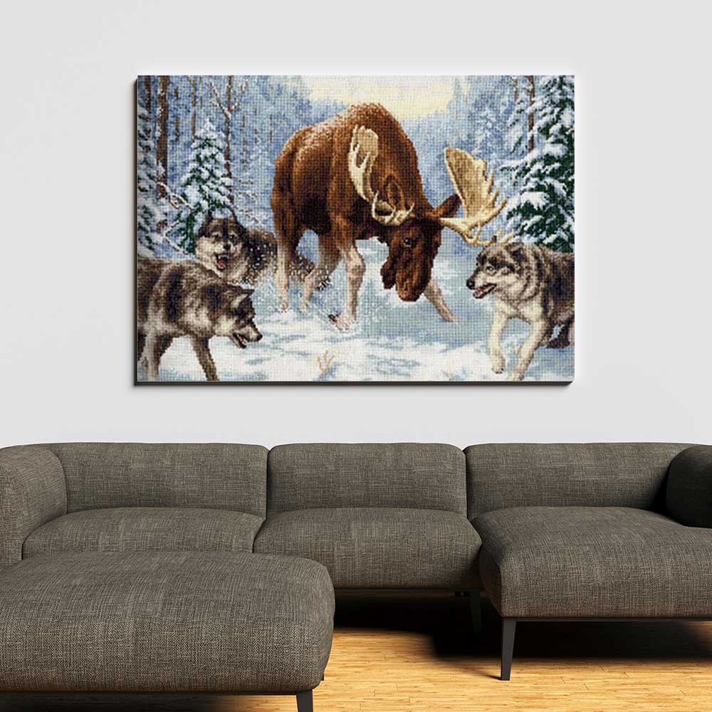 Kreuzstich - Treffen im Wald | 30x50 cm - Diy - Fadenkunst