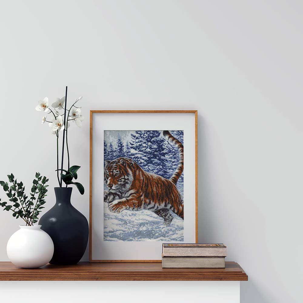 Kreuzstich - Tiger Sprung | 40x40 cm - Diy - Fadenkunst