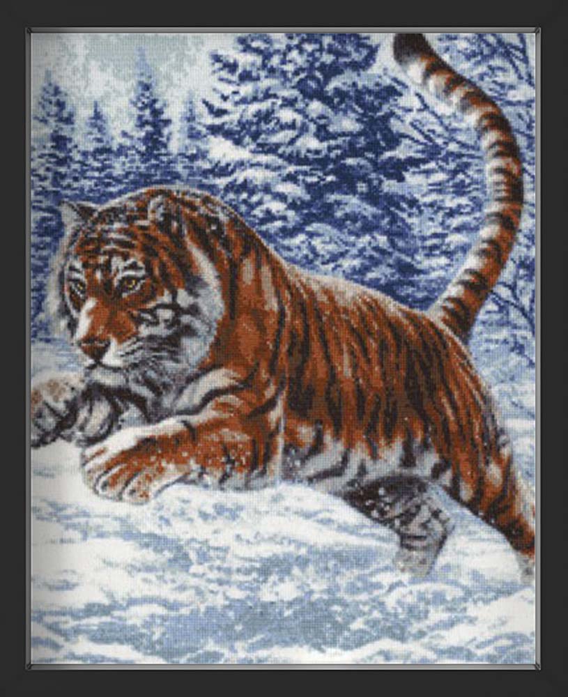 Kreuzstich - Tiger Sprung | 40x40 cm - Diy - Fadenkunst