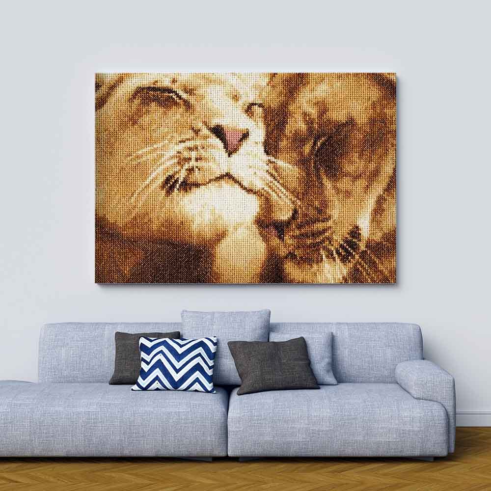 Kreuzstich - Verliebte Löwen | 25x35 cm - Diy - Fadenkunst