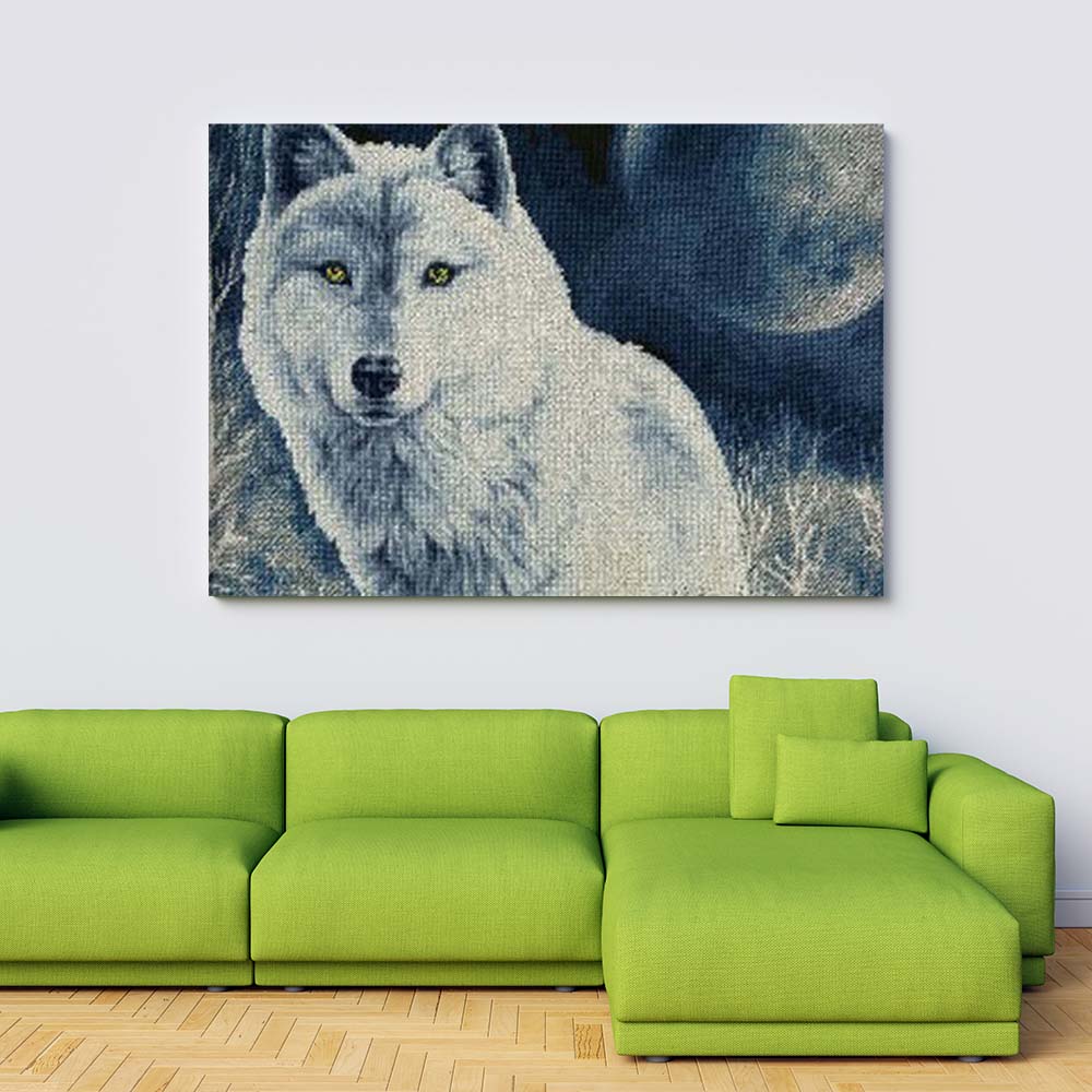 Kreuzstich - Weißer Wolf | 35x45 cm - Diy - Fadenkunst