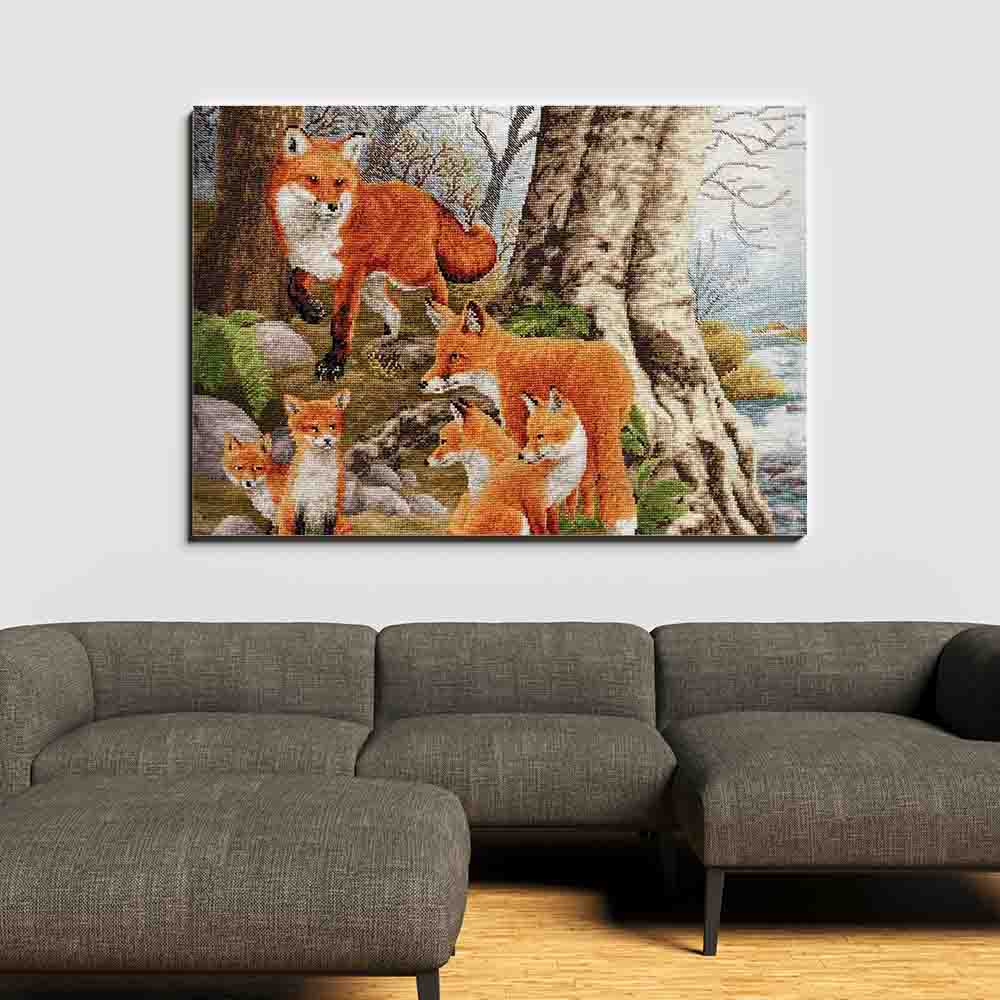 Kreuzstich - Familie Foxy | 35x45 cm - Diy - Fadenkunst