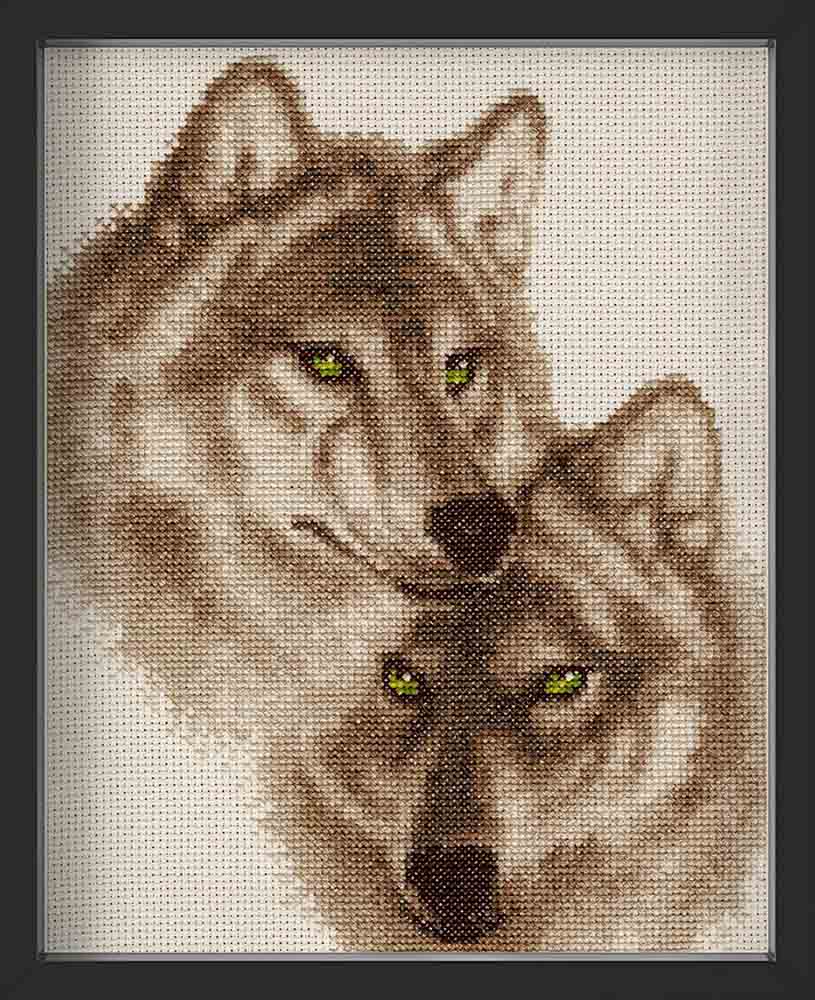 Kreuzstich - Verliebte Wölfe | 35x20 cm - Diy - Fadenkunst