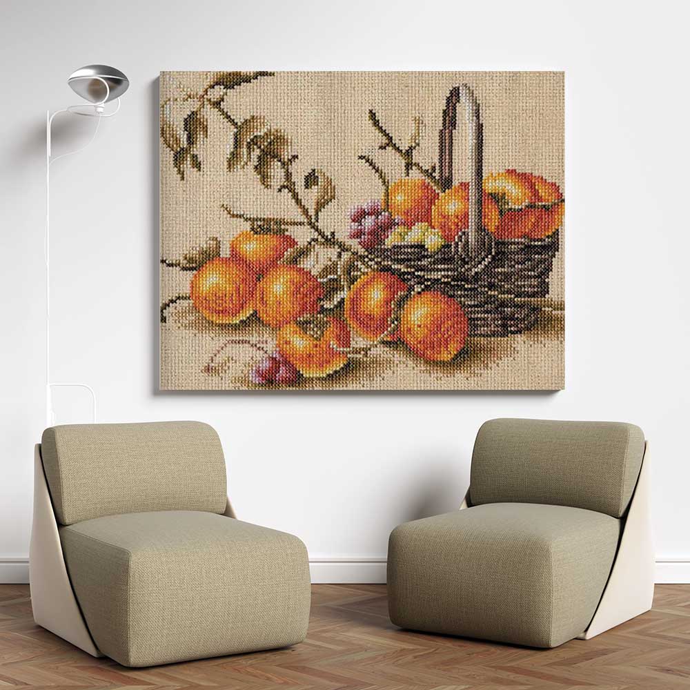 Kreuzstich - Kakipflaumen | 25x30 cm - Diy - Fadenkunst