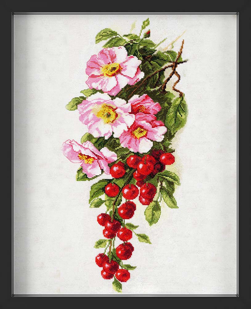 Kreuzstich - Reife Kirsche | 50x25 cm - Diy - Fadenkunst