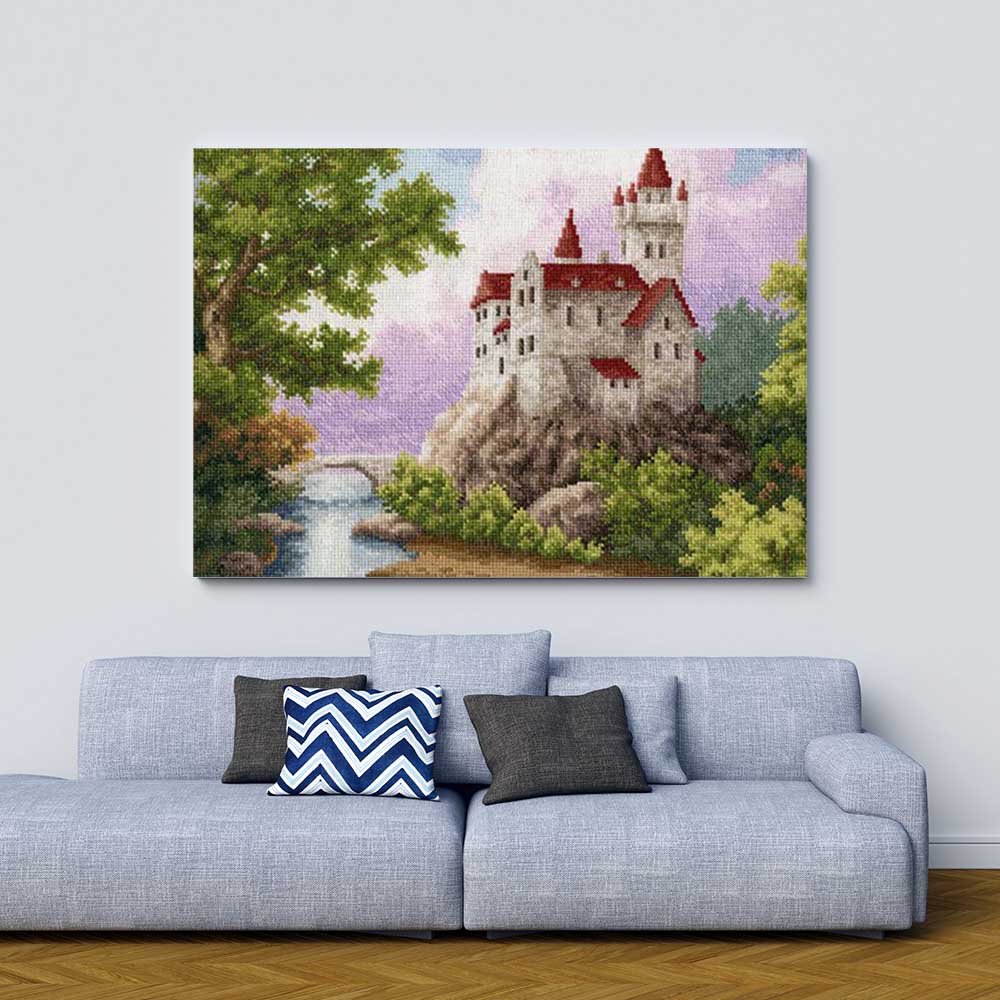 Kreuzstich - Schloss | 40x30 cm - Diy - Fadenkunst