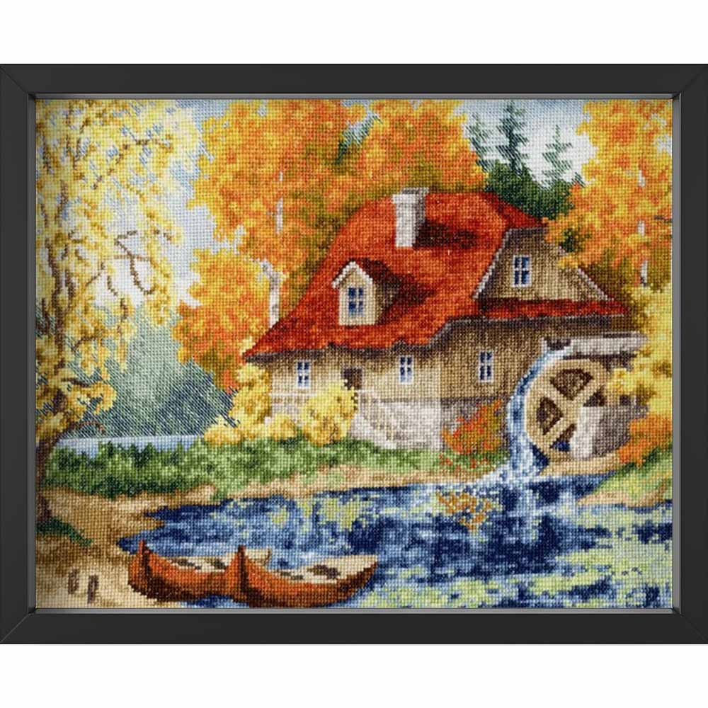 Kreuzstich - Alte Mühle | 25x40 cm - Diy - Fadenkunst