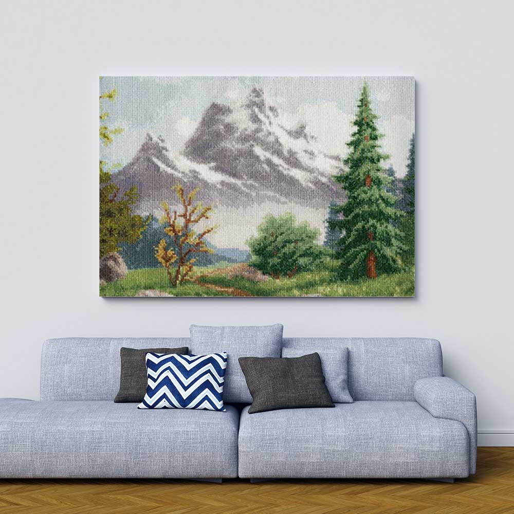 Kreuzstich - Altai Landschaft | 25x50 cm - Diy - Fadenkunst