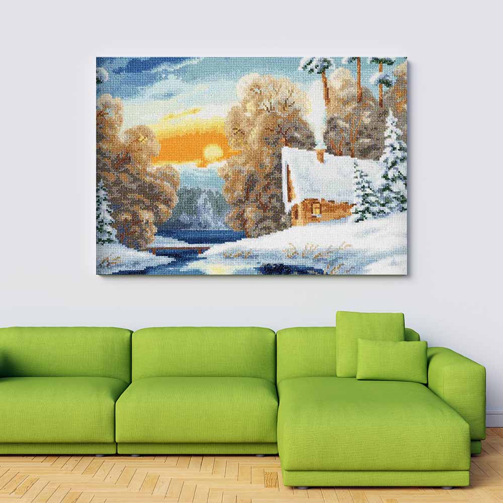 Kreuzstich - Fluss Winter | 25x35 cm - Diy - Fadenkunst