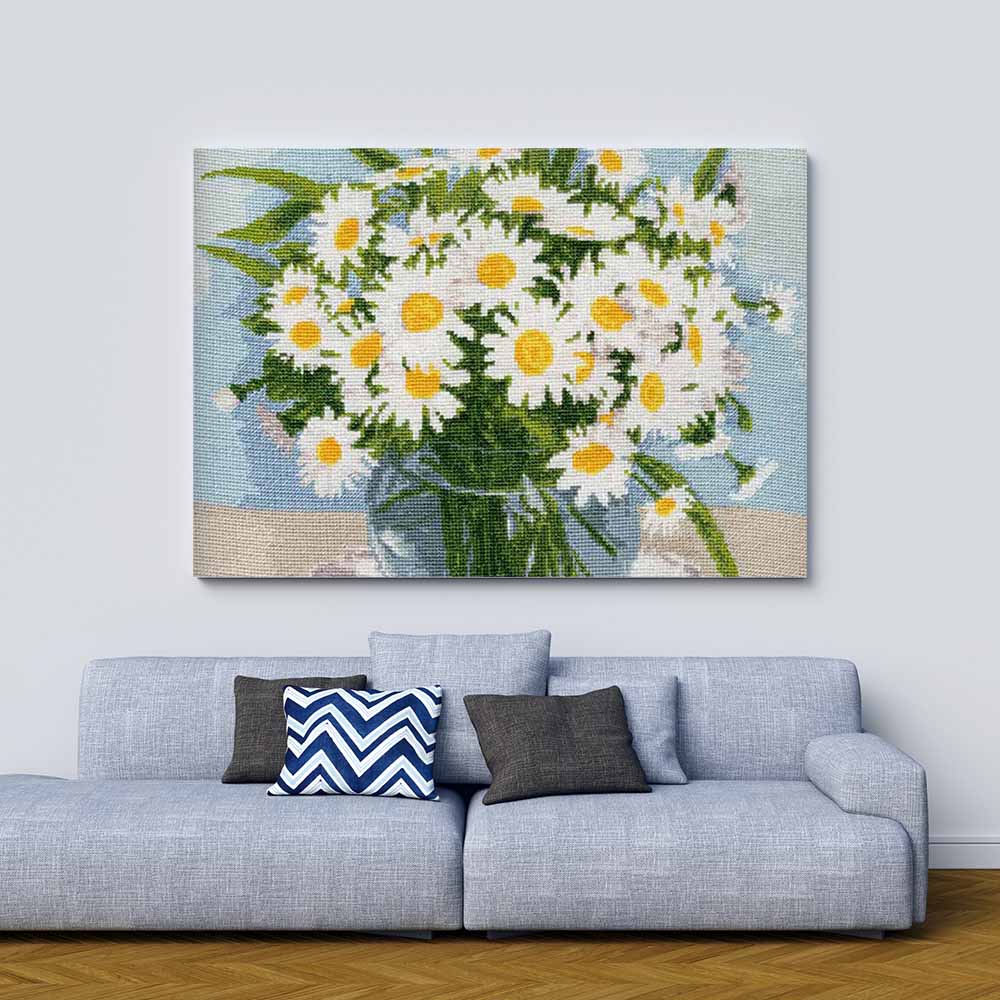 Kreuzstich - Beliebte Kamillen | 30x30 cm - Diy - Fadenkunst