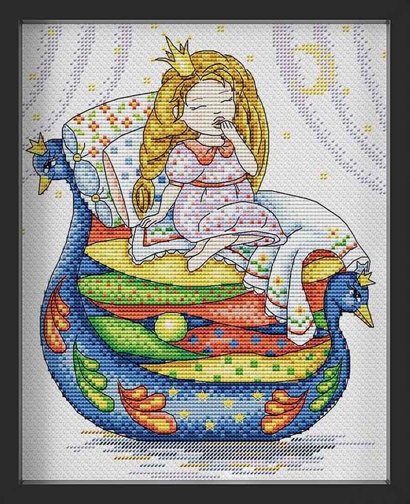 Kreuzstich - Die Prinzessin und die Erbse | 25x20 cm - Diy - Fadenkunst