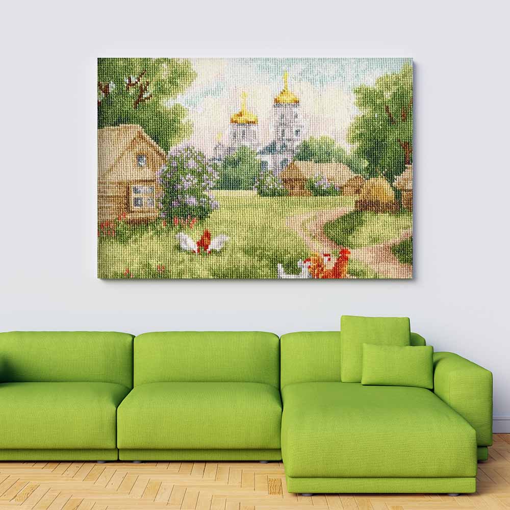 Kreuzstich - Vormittag im Dorf | 20x40 cm - Diy - Fadenkunst