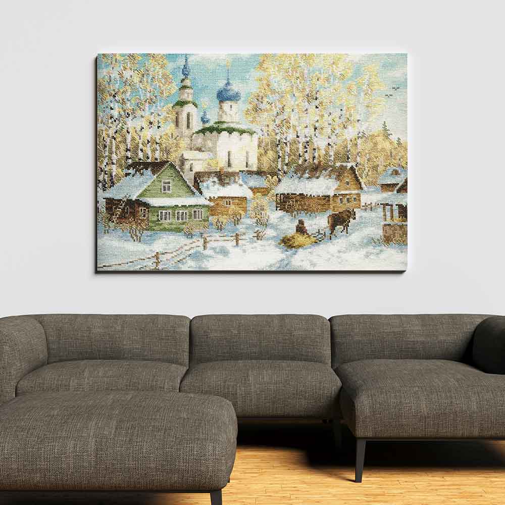 Kreuzstich - Land Winter | 30x50 cm - Diy - Fadenkunst
