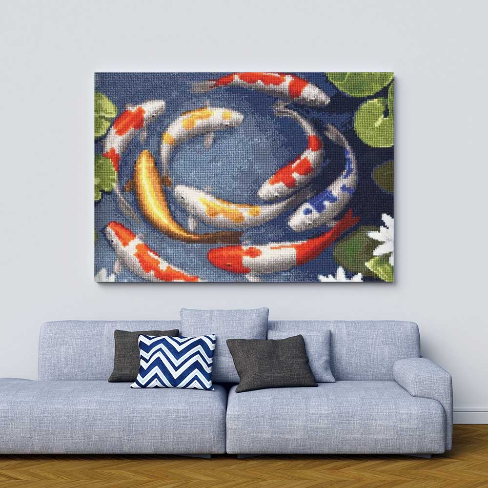 Kreuzstich - Koi | 25x30 cm - Diy - Fadenkunst