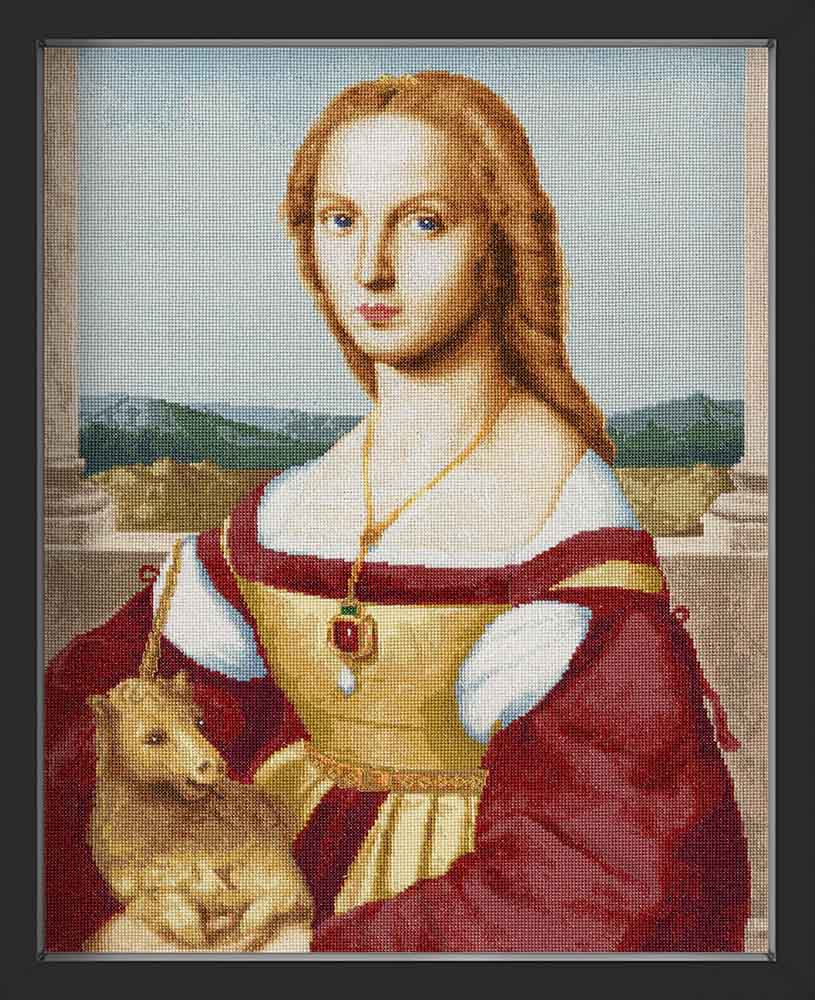 Kreuzstich - Junge Frau mit Einhorn | 45x35 cm - Diy - Fadenkunst