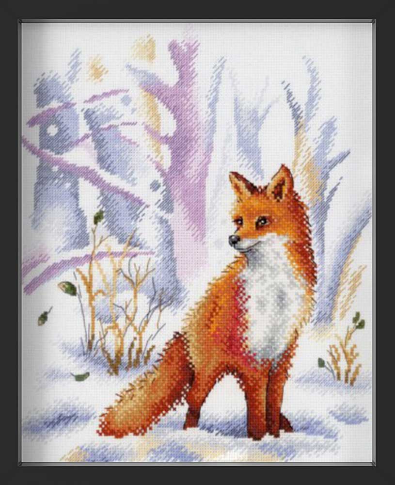 Kreuzstich - Fuchs im Schnee | 24x20 cm