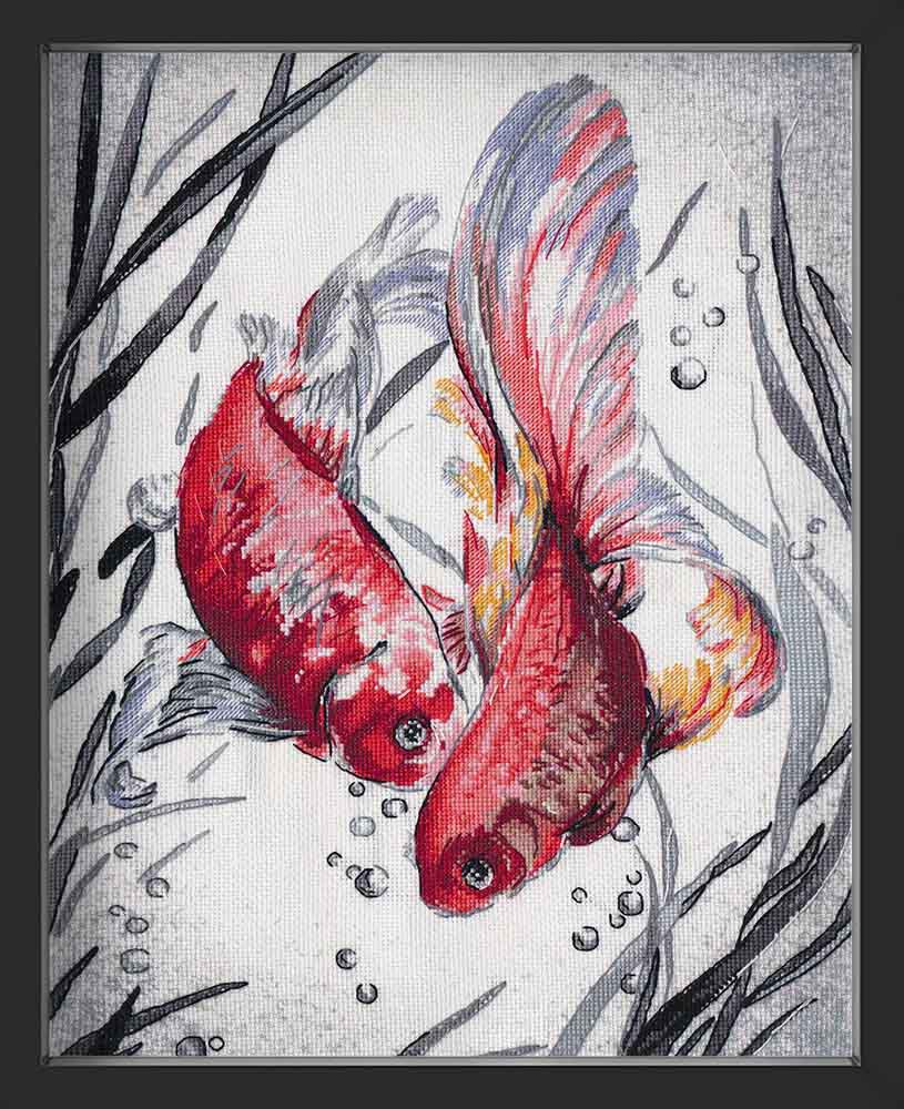 Kreuzstich - Goldene Fische | 30x40 cm - Diy - Fadenkunst