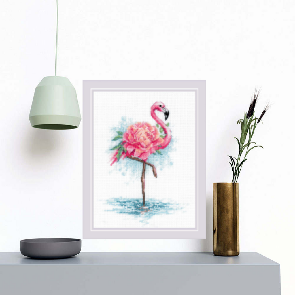 Kreuzstich -  | Blühender Flamingo  18x24 cm