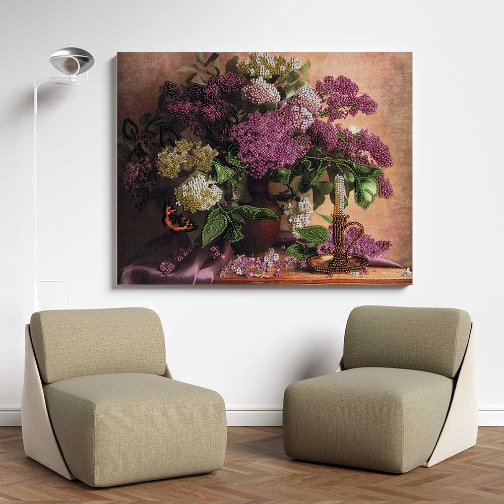 Kreuzstich - Flieder | 25x30 cm - Diy - Fadenkunst