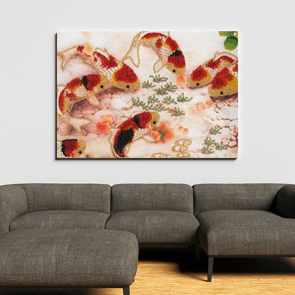 Kreuzstich - Japanischer Karpfen | 30x60 cm - Diy - Fadenkunst