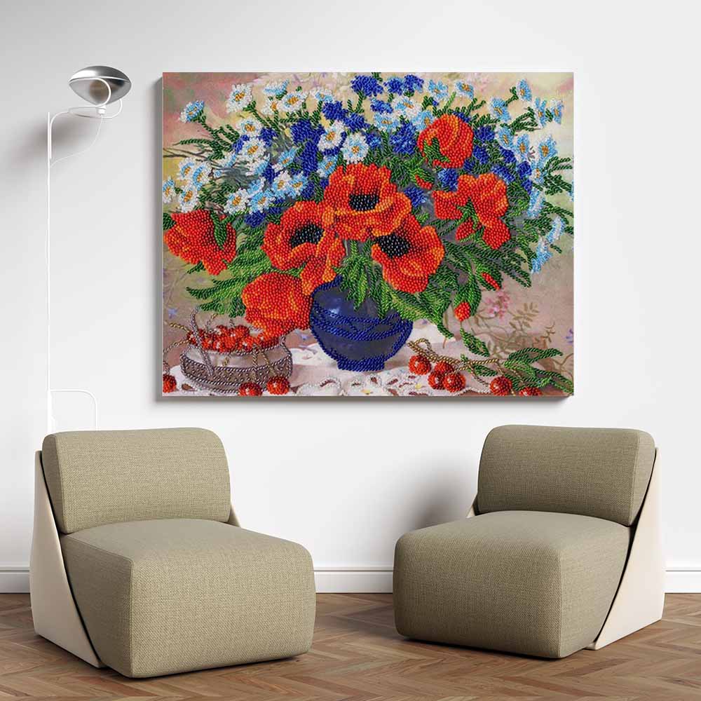 Kreuzstich - Sommerliche Blütezeit | 35x30 cm - Diy - Fadenkunst