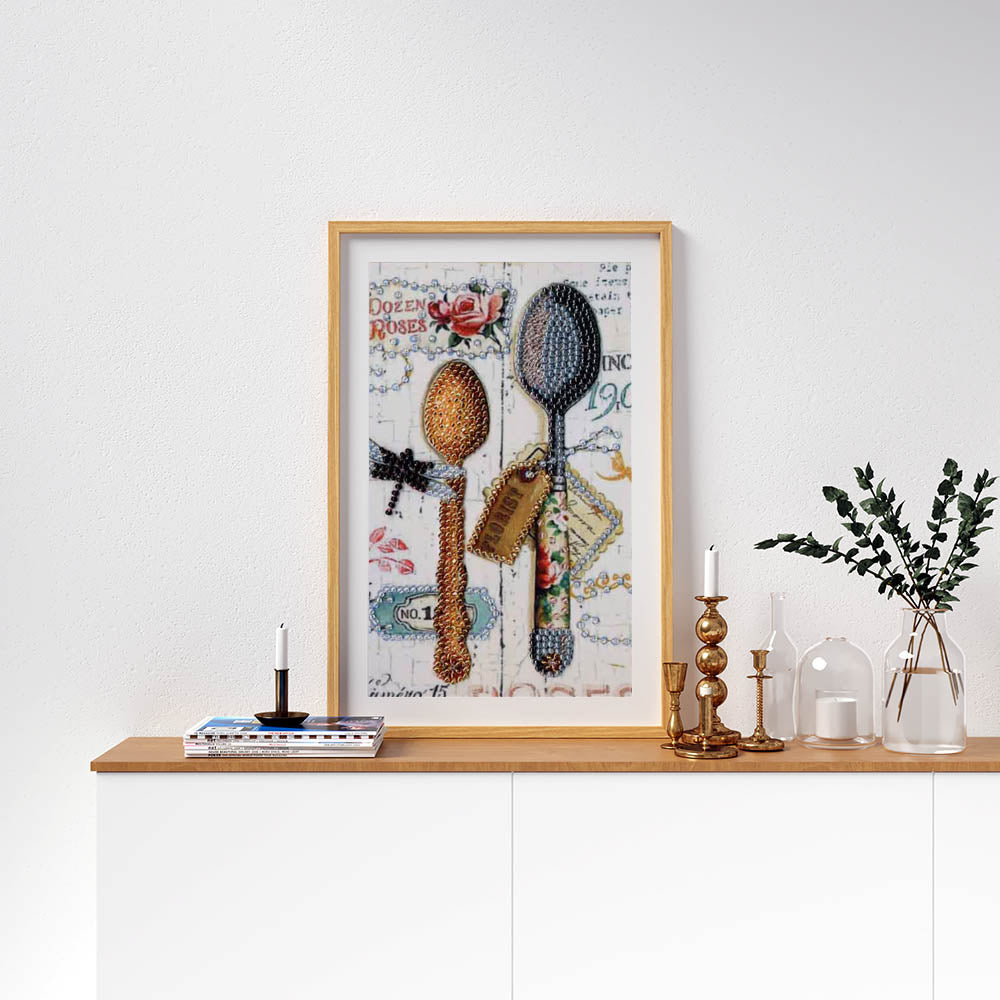 Kreuzstich - Stilvolle Küche - Löffel | 20x20 cm - Diy - Fadenkunst