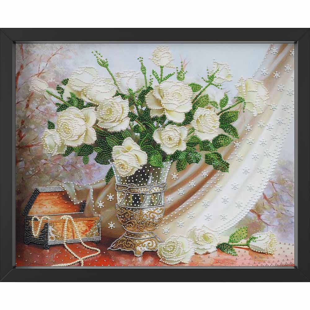 Kreuzstich - Weiße Rosen | 40x50 cm - Diy - Fadenkunst