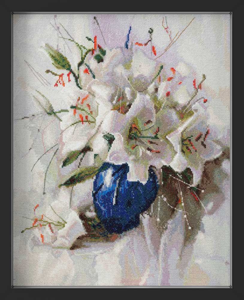 Kreuzstich - Weiße Lilien | 40x30 cm - Diy - Fadenkunst