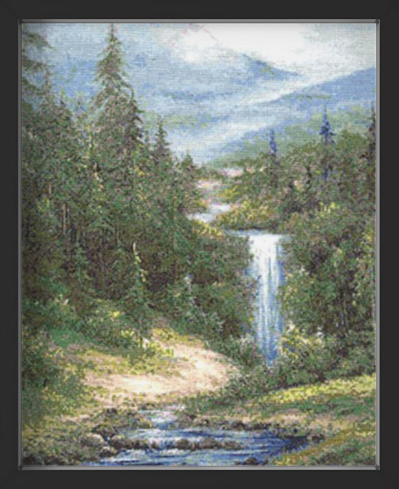 Kreuzstich - Wasserfall | 40x30 cm - Diy - Fadenkunst