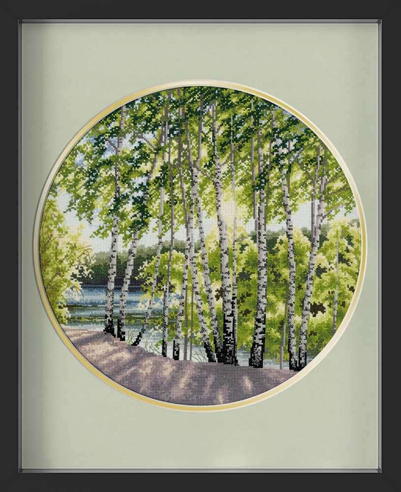 Kreuzstich - Birken am Fluss | 35x35 cm - Diy - Fadenkunst