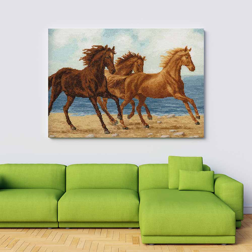 Kreuzstich - Pferde | 35x50 cm - Diy - Fadenkunst
