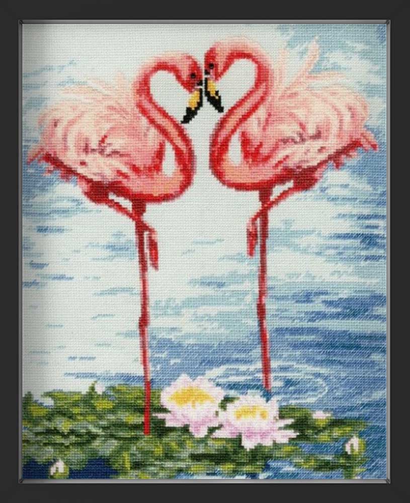 Kreuzstich - Flamingo Datum | 35x25 cm - Diy - Fadenkunst