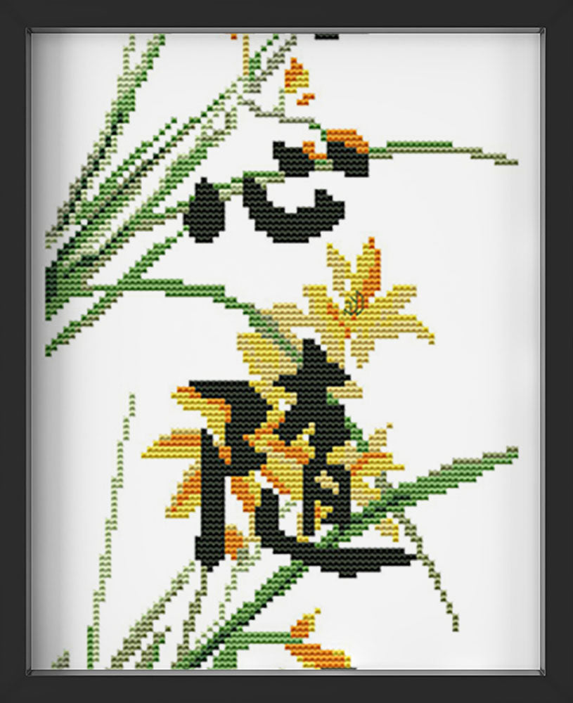 Kreuzstich - Chinesische Schriftzeichen mit Blume | 20x40 cm - Diy - Fadenkunst