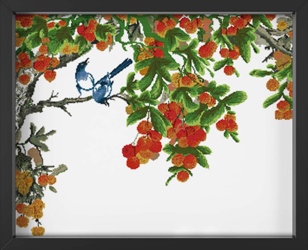 Kreuzstich -  Vögel auf einem Baum | 100x55 cm - Diy - Fadenkunst