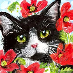 Diamond Painting - Katze mit Blumen | 20x20 cm