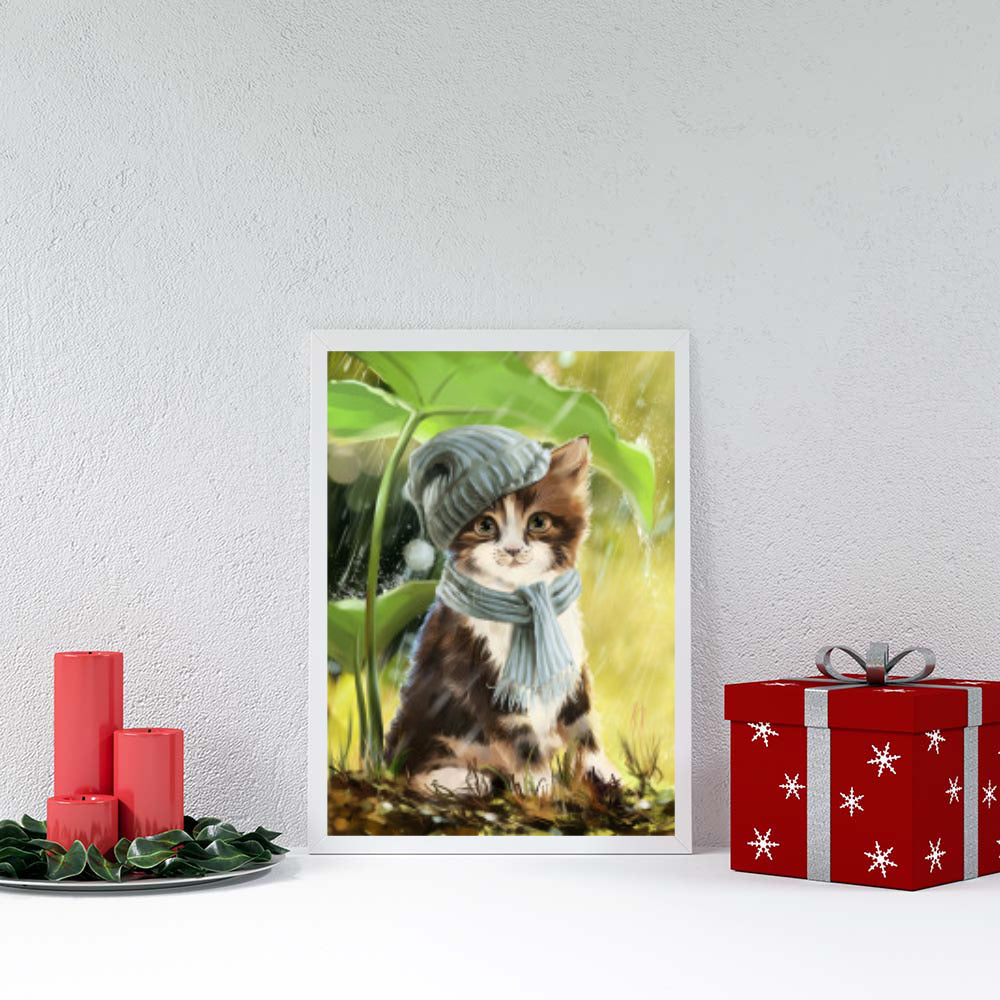 Diamond Painting - Katze mit Mütze und Schal | 30x40 cm
