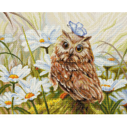 Kreuzstich - Eule mit Blumen | 30x24 cm