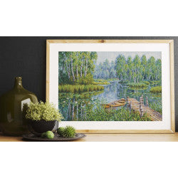 Kreuzstich - Birken am Teich | 59x33 cm