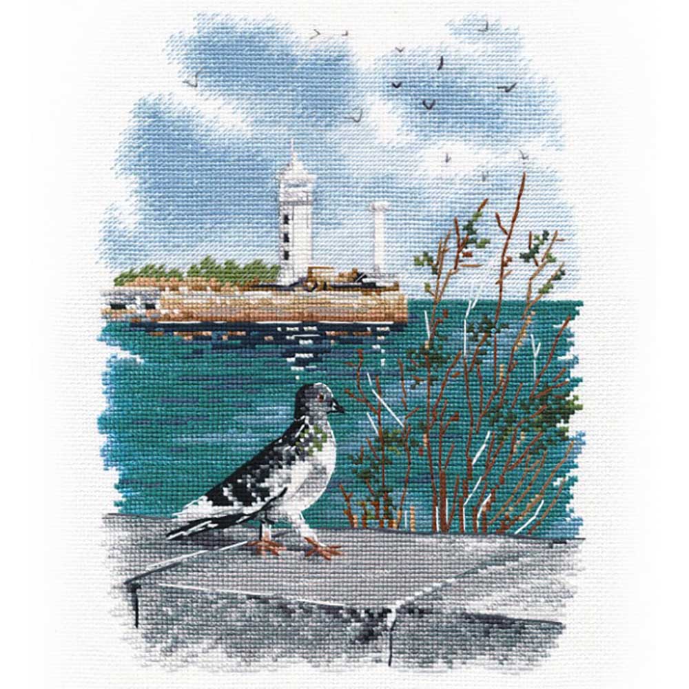 Kreuzstich - Vogel an der Wasserfront | 18x24 cm