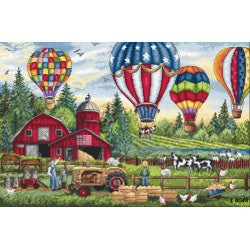 Kreuzstich - | Heißluftballons überm Bauernhof - 40x26 cm