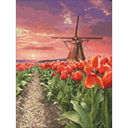 Diamond Painting - Windmühle mit Tulpenfeld | 30x40 cm